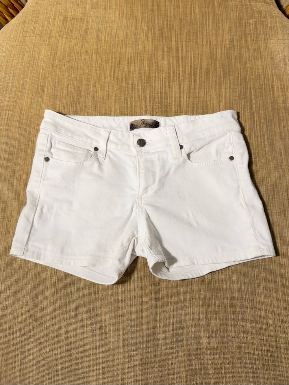 Paige Peg Skinny White Denim Shorts